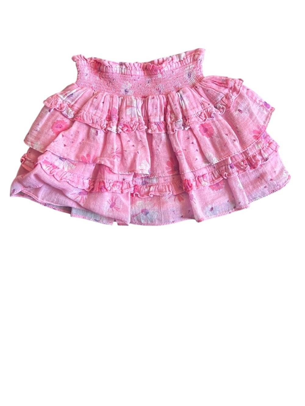 LoveShackFancy Pink Ruffled Tiered Skirt 3-4 years